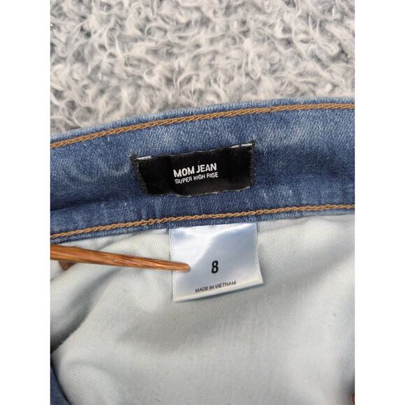 Express Jeans Womens 8 Blue Super High Rise Mom Jean Normcore Distressed Stretch - Picture 5 of 11